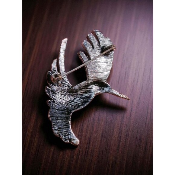 Vintage Silver-Tone Rhinestone Hummingbird Brooch Pin – 2.25" Elegant Bird Desig - Picture 2 of 2